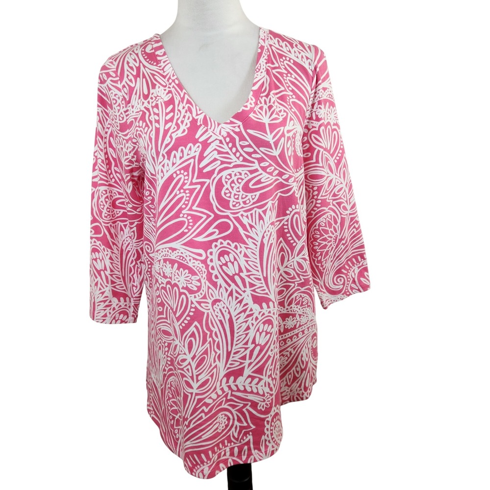 Soft Surroundings Monet Supima Tunic Top Abstract Pink Paisley Size M Medium NWT